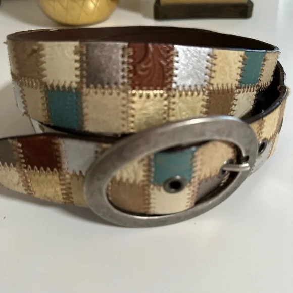 Vintage Fossil Multi-color Patchwork Genuine Leather Belt, Women's Size Large - Picture 3 of 7